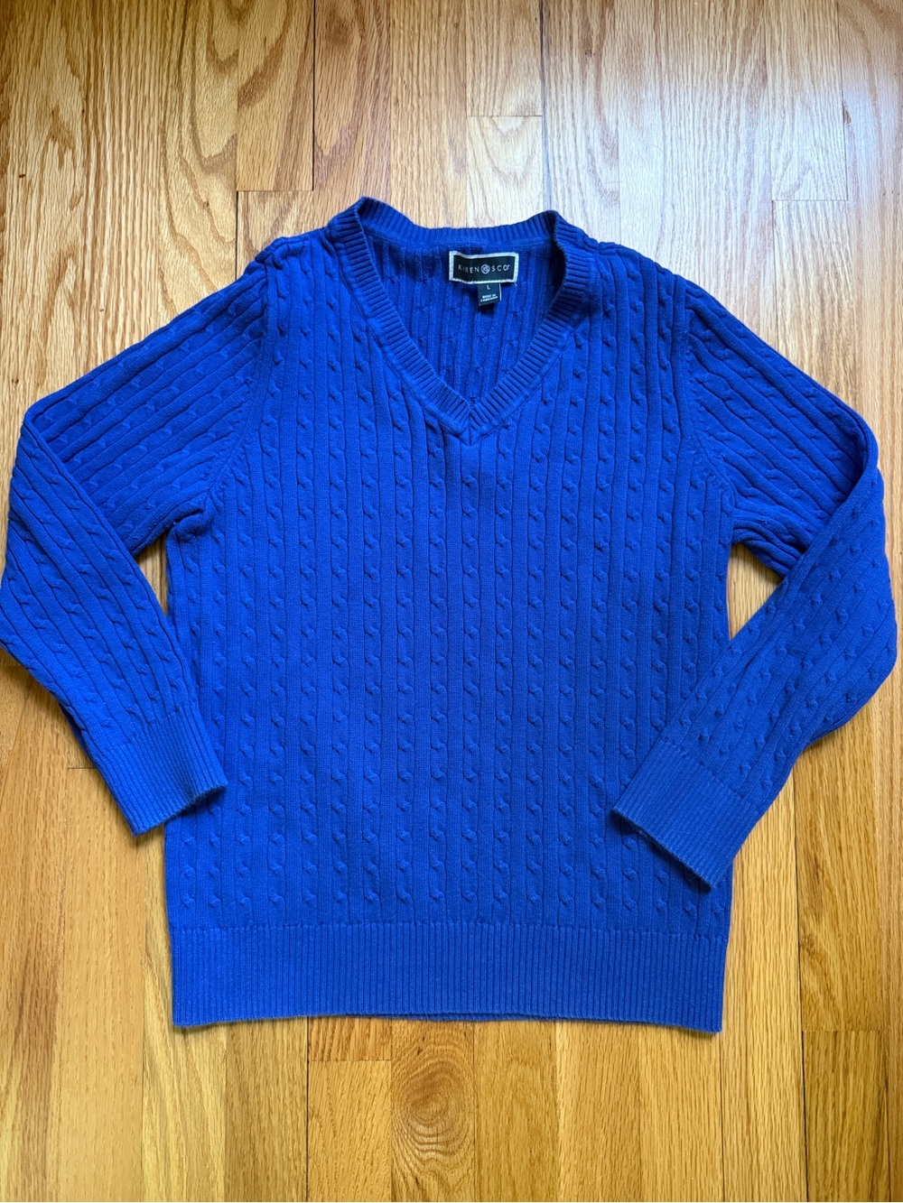 Karen Scott V-Neck Cable Knit Sweater - Royal Blue